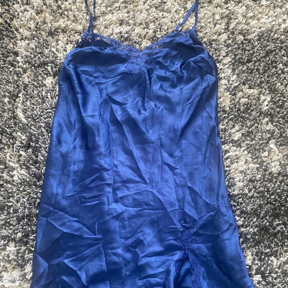 Victoria's Secret Other - Victorias Secret Silk Navy Blue Lace Nightgown Slip!